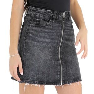 Paige Black Faded Distressed Denim Mini Skirt with Front Zipper Raw Hem Size 26